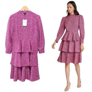 NWT Who What Wear Pink Leopard Print Long Sleeve Dress - Size L